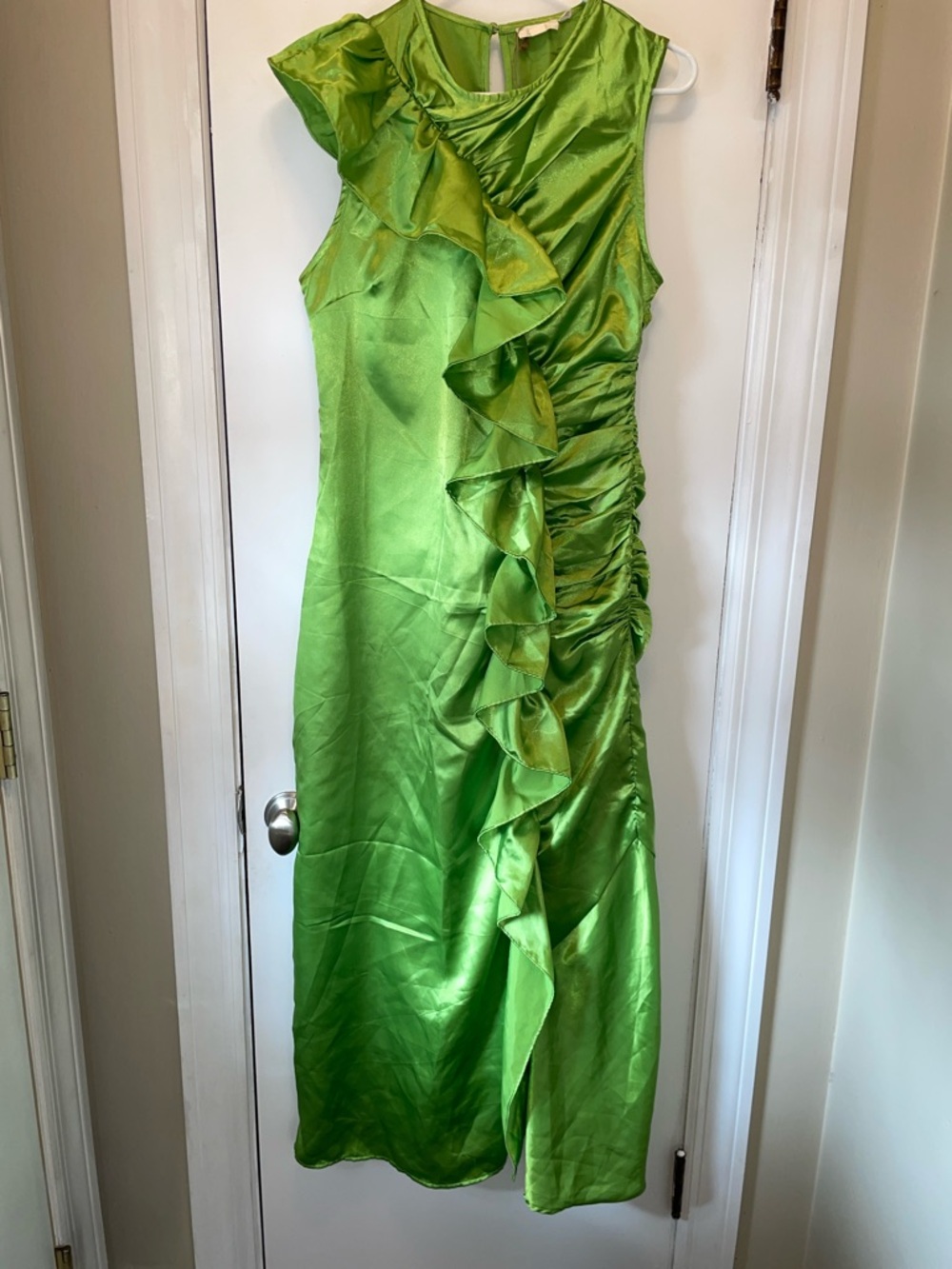 Let Me Be Anthropologie Chartreuse Maxi Ruffled Dress